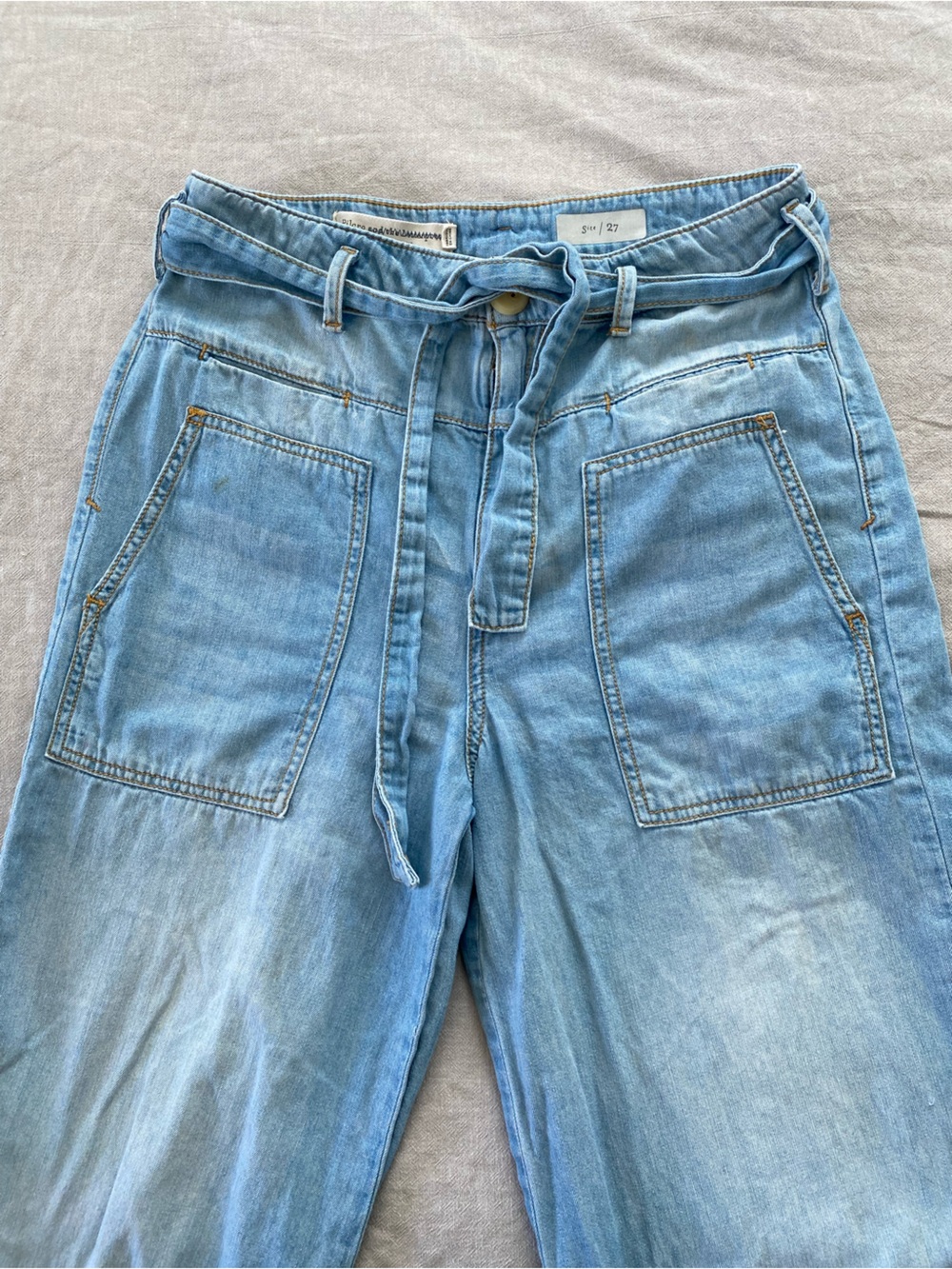 Anthropologie Pilcro Light Blue High Rise Wide-Leg Tie-Waist Jeans - Picture 10 of 15
